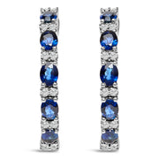 Bids.com 14K White Gold 4x3mm Oval Blue Sapphire and 1/4 Cttw Diamond Alternating Hoop Earring (I-J Color, SI2-I1 Clarity) Earrings White Smoke White.Gold / 0.252