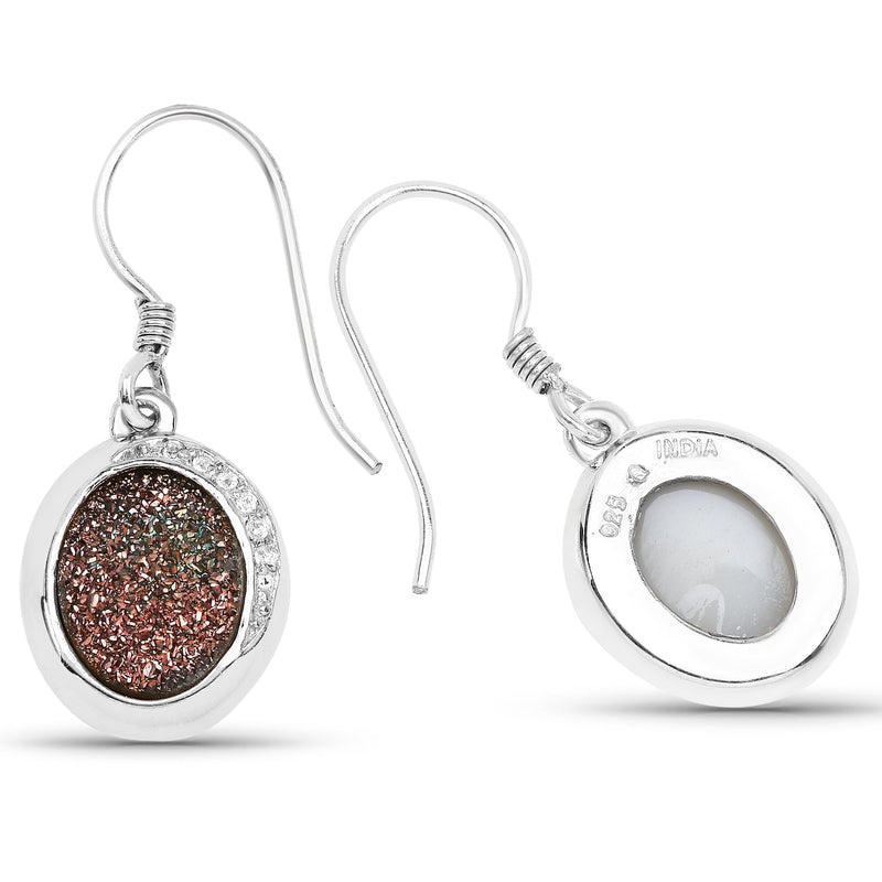 Bids.com 4.72 Carat Genuine Copper Bloom Drusy and White Topaz .925 Sterling Silver Earrings Earrings White Smoke