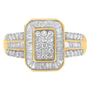Bids.com 10K Yellow Gold Round and Baguette-Cut Diamond Cluster Ring (1.0 Cttw, I-J Color, SI1-SI2 Clarity) - Size 7 Rings White Smoke 8 / Yellow.Gold,7 / Yellow.Gold