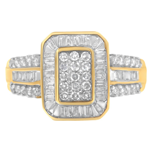 Bids.com 10K Yellow Gold Round and Baguette-Cut Diamond Cluster Ring (1.0 Cttw, I-J Color, SI1-SI2 Clarity) - Size 7 Rings White Smoke 8 / Yellow.Gold,7 / Yellow.Gold