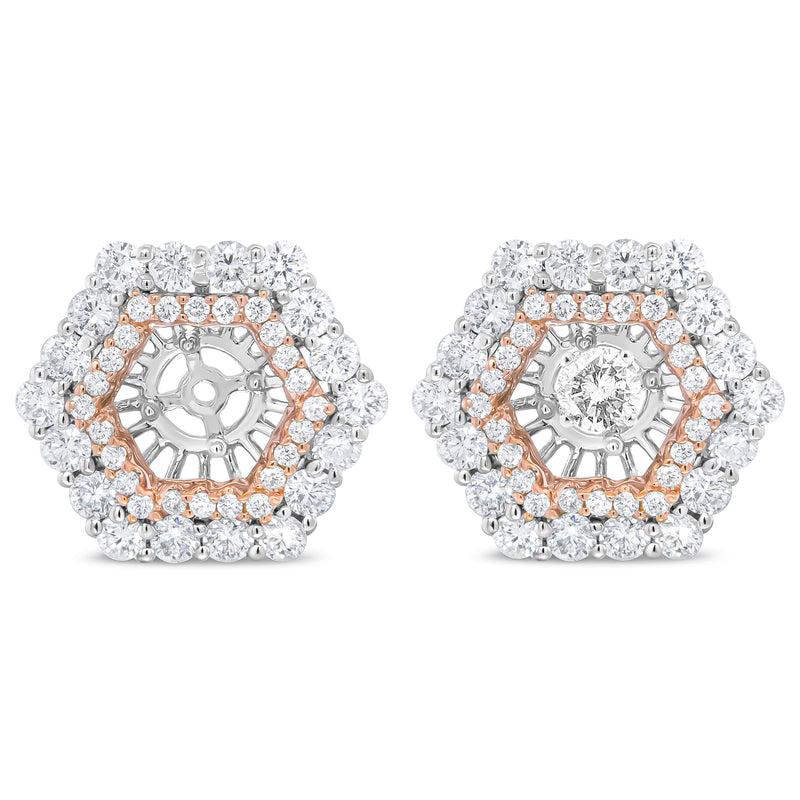 Bids.com 14K Rose and White Gold 1 7/8 Cttw Round Diamond Double Halo Earring Jacket for 6mm Round Studs (G-H Color, VS2-SI1 Clarity) Earrings White Smoke WhiteRose.Gold / 1.9