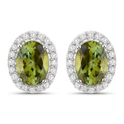 Bids.com 1.92 Carat Genuine Green Tourmaline and White Diamond 14K White Gold Earrings Earrings White Smoke