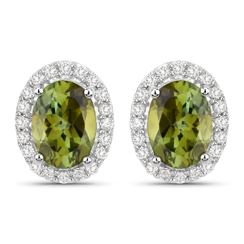Bids.com 1.92 Carat Genuine Green Tourmaline and White Diamond 14K White Gold Earrings Earrings White Smoke