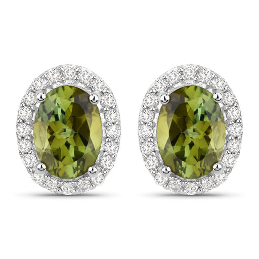 Bids.com 1.92 Carat Genuine Green Tourmaline and White Diamond 14K White Gold Earrings Earrings White Smoke