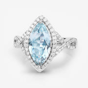Bids.com 2.24 Carat Genuine Aquamarine and White Diamond 14K White Gold Ring Rings White Smoke size 6.00,size 7.00,size 8.00,size 9.00