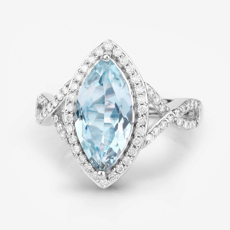 Bids.com 2.24 Carat Genuine Aquamarine and White Diamond 14K White Gold Ring Rings White Smoke size 6.00,size 7.00,size 8.00,size 9.00