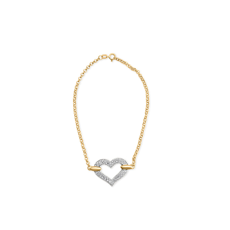 Bids.com 10K Two Tone Gold 1/4 Cttw Diamond Encrusted Heart Charm 7" Bracelet (H-I Color, I1-I2 Clarity) Bracelets White Smoke YellowWhite.Gold / 7