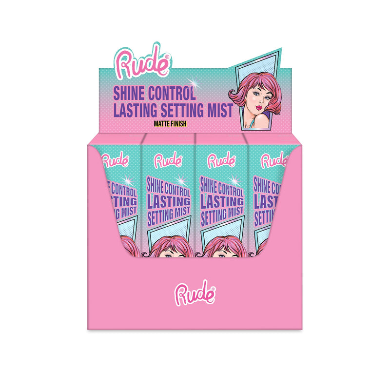 Rude Cosmetics Shine Control Lasting Makeup Mist Paper Display, 12pcs Wholesale Set Light Pink