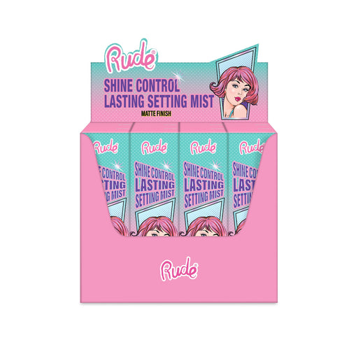 Rude Cosmetics Shine Control Lasting Makeup Mist Paper Display, 12pcs Wholesale Set Light Pink