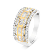 Bids.com 10K White and Yellow Gold 1.00 Cttw Baguette and Round cut Diamond Art Deco Multi-Row Ring Band (I-J Color, I1-I2 Clarity) - Ring Size 7 Rings White Smoke 9 / YellowWhite.Gold,8 / YellowWhite.Gold,6 / YellowWhite.Gold,7 / YellowWhite.Gold