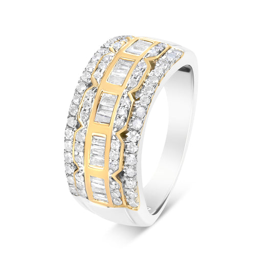 Bids.com 10K White and Yellow Gold 1.00 Cttw Baguette and Round cut Diamond Art Deco Multi-Row Ring Band (I-J Color, I1-I2 Clarity) - Ring Size 7 Rings White Smoke 9 / YellowWhite.Gold,8 / YellowWhite.Gold,6 / YellowWhite.Gold,7 / YellowWhite.Gold