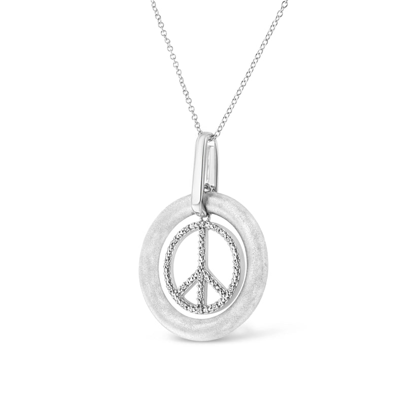 Bids.com Matte Finish .925 Sterling Silver Diamond Accent Dancing Peace Sign 18" Pendant Necklace (I-J Color, I1-I2 Clarity) Necklaces White Smoke White.Sterling Silver / 18