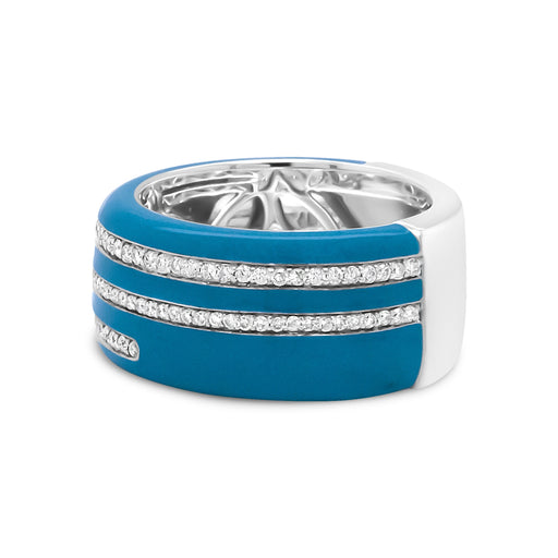 Bids.com .925 Sterling Silver Turquoise Enamel 5/8 Cttw Round Diamond Wide Band Statement Ring (F-G Color, VS1-VS2 Clarity) - Size 7 Rings Dark Cyan 7 / White.Sterling Silver