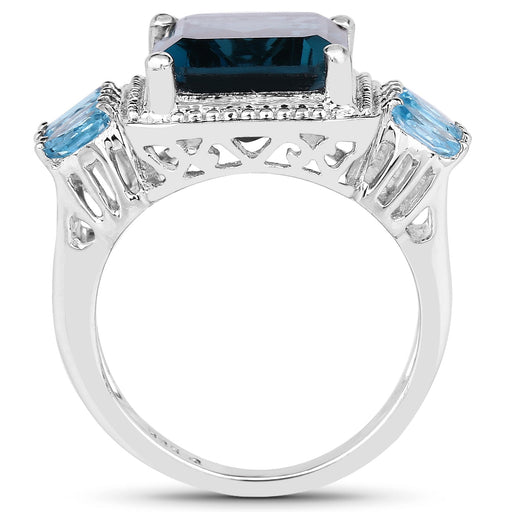 Bids.com 8.17 Carat Genuine London Blue Topaz and Swiss Blue Topaz .925 Sterling Silver Ring Rings White Smoke size 6.00,size 7.00,size 8.00,size 9.00,size 5.00