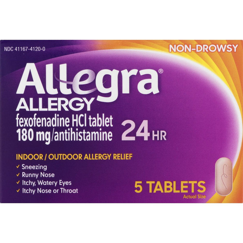 Allegra Allegra Adult Non-Drowsy Allergy Relief, 24 Hour (180mg), 5 Tablets (Travel Size) Medicine & Drugs Dark Magenta