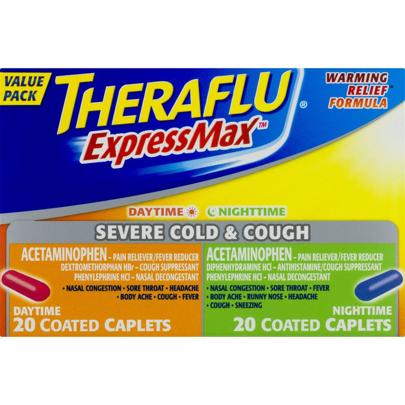 Theraflu Theraflu ExpressMax Daytime And Nighttime Severe Cold & Cough Coated Caplets - 40ct Health & Beauty Dark Blue