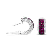 Bids.com 18K White Gold and Black Rhodium Plated 3/4 Cttw Round Diamonds and 1mm Round Red Ruby Huggie Hoop Earrings (F-G Color, VS1-VS2 Clarity) Earrings White Smoke White.Gold / 0.8