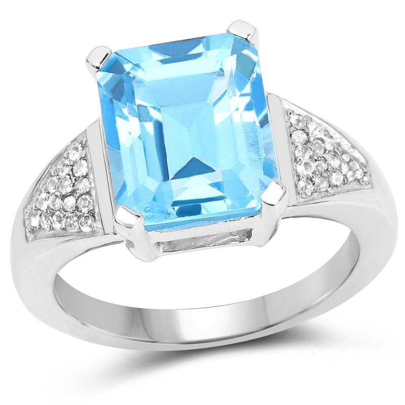 Bids.com 5.75 Carat Genuine Swiss Blue Topaz and White Topaz .925 Sterling Silver Ring Rings White Smoke size 6.00,size 7.00,size 8.00,size 9.00