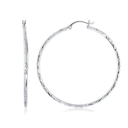 Bids.com 14k White Gold Diamond Cut Hoop Earrings (1 3/4 inch Diameter) Earrings White Smoke White Gold