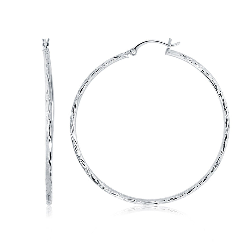 Bids.com 14k White Gold Diamond Cut Hoop Earrings (1 3/4 inch Diameter) Earrings White Smoke White Gold