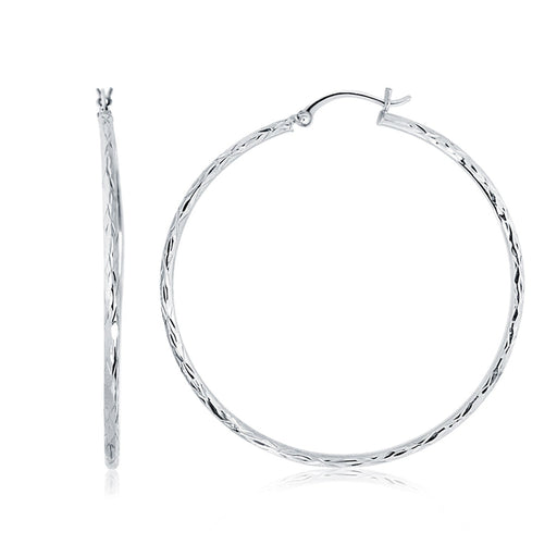 Bids.com 14k White Gold Diamond Cut Hoop Earrings (1 3/4 inch Diameter) Earrings White Smoke White Gold