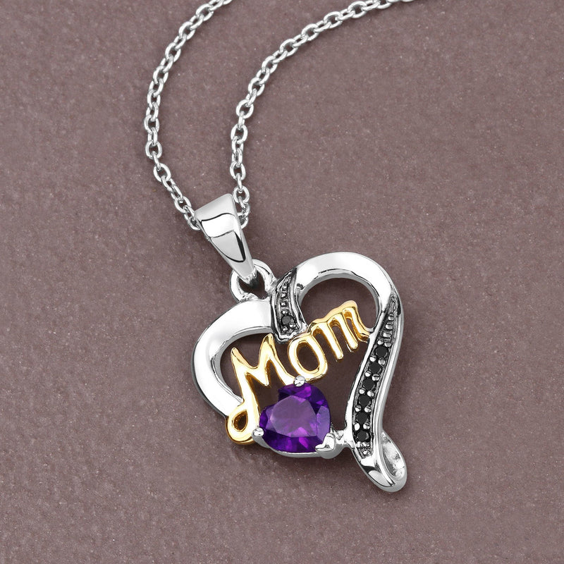 Bids.com 0.48 Carat Genuine Amethyst and Black Spinel .925 Sterling Silver Pendant Pendants Slate Gray size 18.00