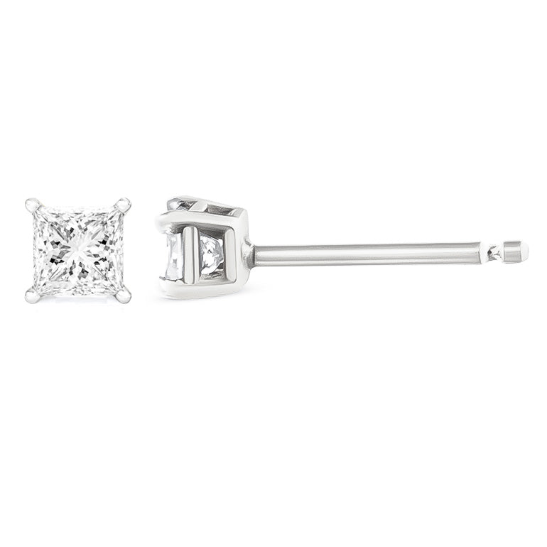 Bids.com 14K White Gold 1.00 Cttw Princess-Cut Square Near Colorless Diamond Classic 4-Prong Solitaire Stud Earrings (G-H Color, SI1-SI2 Clarity) Earrings White Smoke White.Gold / 1