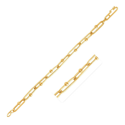Bids.com 14k Yellow Gold 7 3/4 inch Beaded Oval Chain Bracelet Bracelets White Smoke 7.75 / Yellow Gold