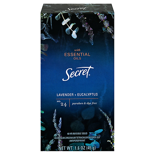 Secret Secret Antiperspirant, Lavender + Eucalyptus, 48 Hr Invisible Solid 1.6 Oz Deodorant Black