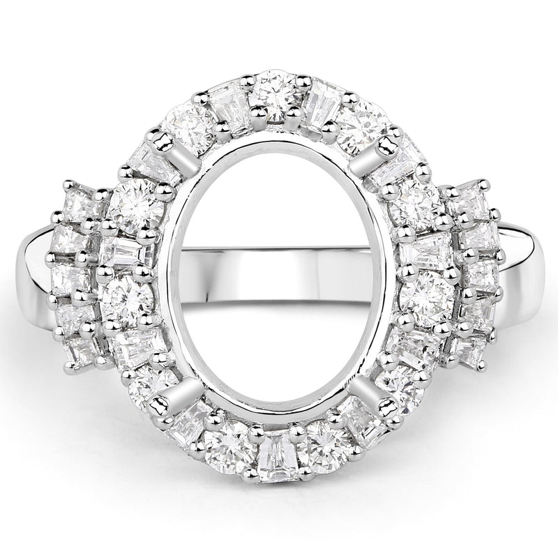 Bids.com 0.83 Carat Genuine White Diamond 14K White Gold Semi Mount Ring - holds 11x9mm Oval Gemstone Rings White Smoke size 7.00,size 6.00,size 8.00