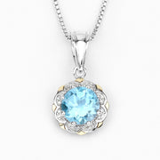 Bids.com 2.32 Carat Genuine Swiss Blue Topaz and White Diamond 14K Yellow Gold with .925 Sterling Silver Pendant Pendants White Smoke