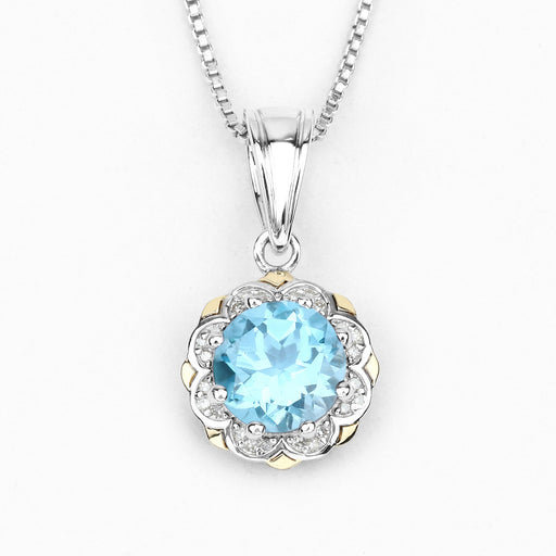 Bids.com 2.32 Carat Genuine Swiss Blue Topaz and White Diamond 14K Yellow Gold with .925 Sterling Silver Pendant Pendants White Smoke