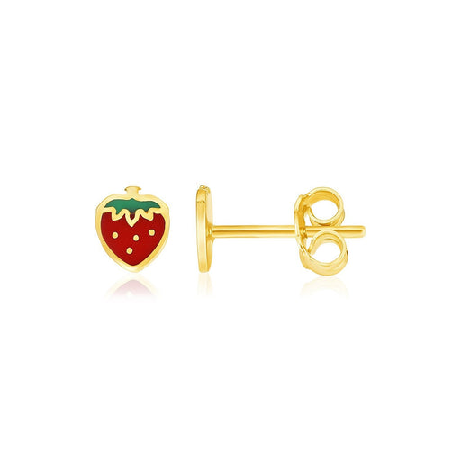 Bids.com 14k Yellow Gold Enameled Strawberry Childrens Earrings Earrings White Smoke Yellow Gold