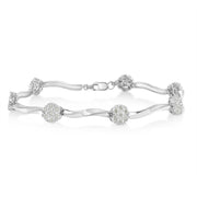 Bids.com .925 Sterling Silver 1.0 cttw Miracle-Set Diamond 7 Stone Floral Cluster Link Bracelet (I-J Color, I3 Clarity) -7" Bracelets White Smoke White.Sterling Silver / 7