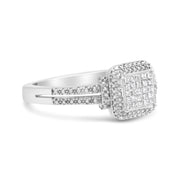 Bids.com .925 Sterling Silver 1/4 Cttw Princess-cut Diamond Composite Ring with Beaded Halo (H-I Color, SI1-SI2 Clarity) - Size 7 Rings White Smoke 7 / White.Sterling Silver,5 / White.Sterling Silver,8 / White.Sterling Silver,6 / White.Sterling Silver,9 / White.Sterling Silver,10 / White.Sterling Silver,11 / White.Sterling Silver,12 / White.Sterling Silver