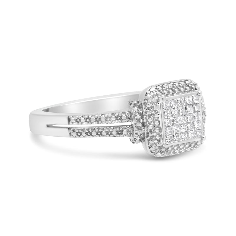 Bids.com .925 Sterling Silver 1/4 Cttw Princess-cut Diamond Composite Ring with Beaded Halo (H-I Color, SI1-SI2 Clarity) - Size 7 Rings White Smoke 7 / White.Sterling Silver,5 / White.Sterling Silver,8 / White.Sterling Silver,6 / White.Sterling Silver,9 / White.Sterling Silver,10 / White.Sterling Silver,11 / White.Sterling Silver,12 / White.Sterling Silver