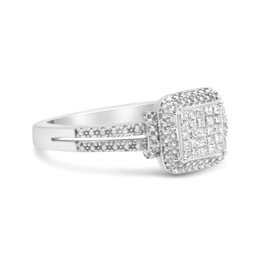 Bids.com .925 Sterling Silver 1/4 Cttw Princess-cut Diamond Composite Ring with Beaded Halo (H-I Color, SI1-SI2 Clarity) - Size 7 Rings White Smoke 7 / White.Sterling Silver,5 / White.Sterling Silver,8 / White.Sterling Silver,6 / White.Sterling Silver,9 / White.Sterling Silver,10 / White.Sterling Silver,11 / White.Sterling Silver,12 / White.Sterling Silver