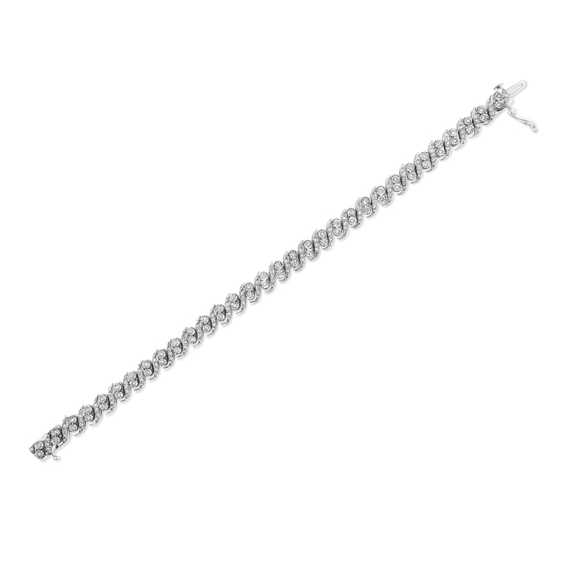 Bids.com .925 Sterling Silver 2.0 Cttw Round-Cut Diamond "S" Link Bracelet (I-J Color, I3 Clarity) - 7.25" Bracelets White Smoke White.Sterling Silver / 7.25