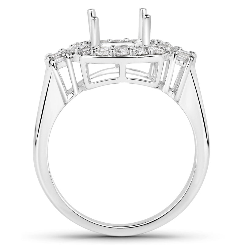 Bids.com 0.73 Carat Genuine White Diamond 14K White Gold Semi Mount Ring - holds 8x8mm Cushion Gemstone Rings White Smoke size 7.00,size 6.00,size 8.00