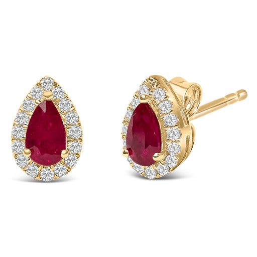 Bids.com 10K Yellow Gold 5X3 MM Pear-Cut Ruby and 1/7 Cttw Diamond Halo Stud Earrings (I-J Color, I1-I2 Clarity) Earrings White Smoke Yellow.Gold / 0.144