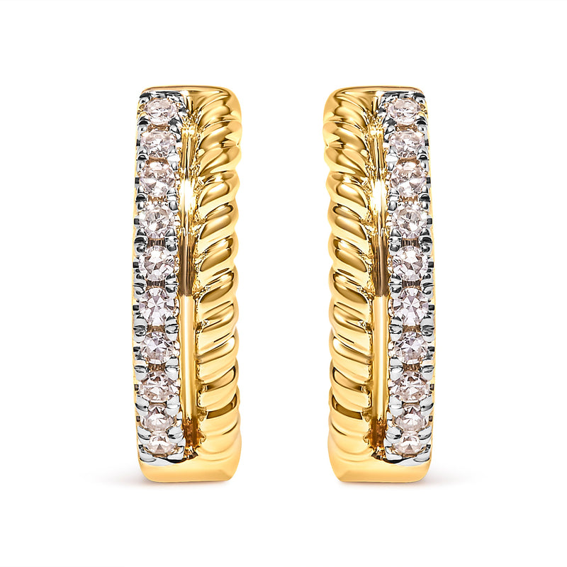 Bids.com 10K Yellow Gold 1/10 Cttw Diamond and Rope Twist Huggy Hoop Earrings (H-I Color, I1-I2 Clarity) Earrings White Smoke Yellow.Gold / 0.1
