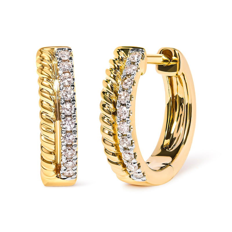 Bids.com 10K Yellow Gold 1/10 Cttw Diamond and Rope Twist Huggy Hoop Earrings (H-I Color, I1-I2 Clarity) Earrings White Smoke Yellow.Gold / 0.1