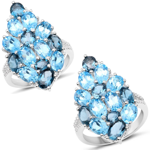Bids.com 6.69 Carat Genuine Swiss Blue Topaz, London Blue Topaz and White Zircon .925 Sterling Silver Ring Rings White Smoke size 6.00,size 8.00,size 7.00,size 5.00,size 9.00,size 10.00