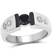 Bids.com 0.56 Carat Genuine Black Diamond and White Diamond .925 Sterling Silver Ring Rings White Smoke size 9.00,size 6.00,size 7.00,size 8.00