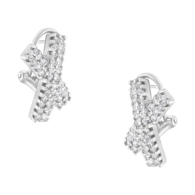 Bids.com 14K White Gold 2.0 Cttw Round-Brilliant Cut Diamond Domed X Shaped Omega Back Stud Earrings (H-I Color, I1-I2 Clarity) Earrings White Smoke White.Gold / 2