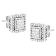Bids.com 10K White Gold 1/2 cttw Invisible Set Princess-Cut Diamond Square Stud Earring (I-J Color, I1-I2 Clarity) Earrings White Smoke White.Gold / 0.5
