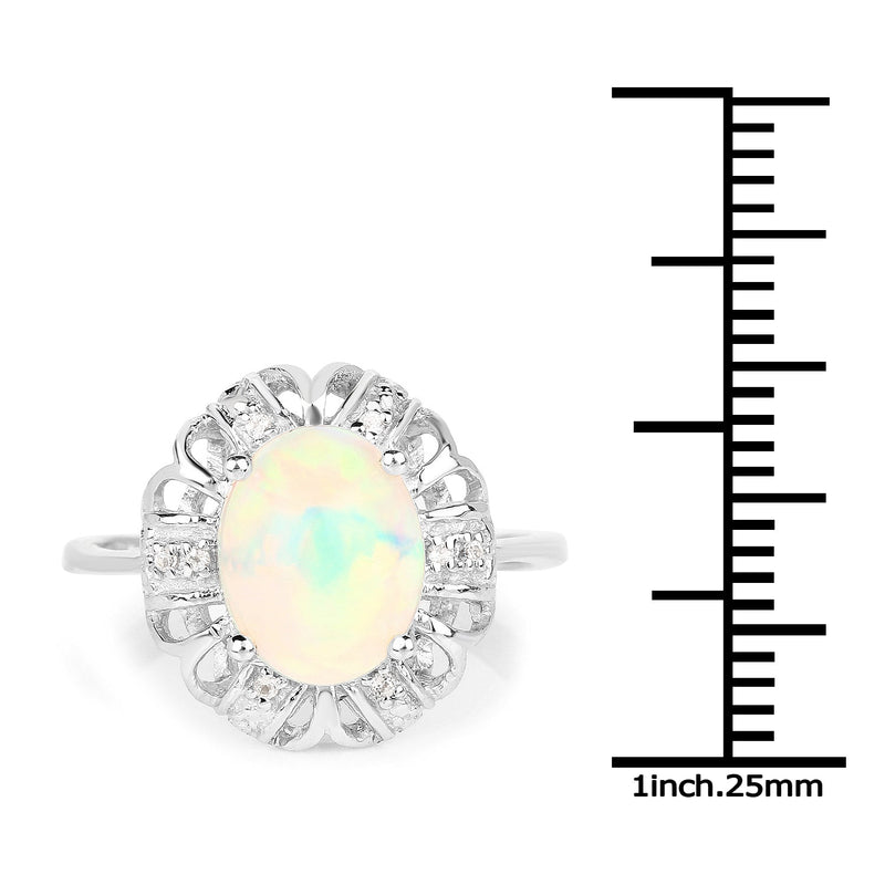 Bids.com 1.73 Carat Genuine Ethiopian Opal & White Topaz .925 Sterling Silver Ring Rings White Smoke size 7.00,size 6.00,size 8.00,size 9.00,size 5.00