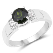 Bids.com 1.29 Carat Genuine Chrome Diopside and White Topaz .925 Sterling Silver Ring Rings White Smoke size 7.00,size 6.00,size 8.00,size 9.00
