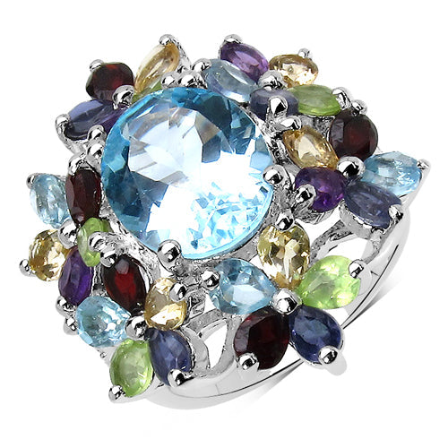 Bids.com 10.34 Carat Genuine Multi Stone .925 Sterling Silver Ring Rings White Smoke size 7.00,size 6.00,size 8.00,size 9.00
