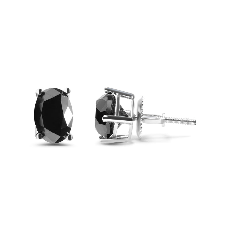 Bids.com 14K White Gold 3.00 Cttw Oval Cut Black Diamond Solitaire Stud Earrings (Black Color, I2-I3 Clarity) Earrings White Smoke White.Gold / 3